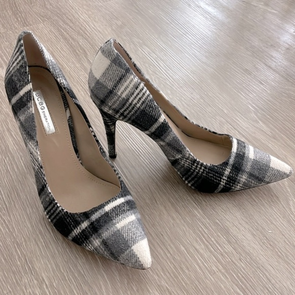 BCBGeneration Oslo Tartsn Pumps Black White Gray Women’s Size 9